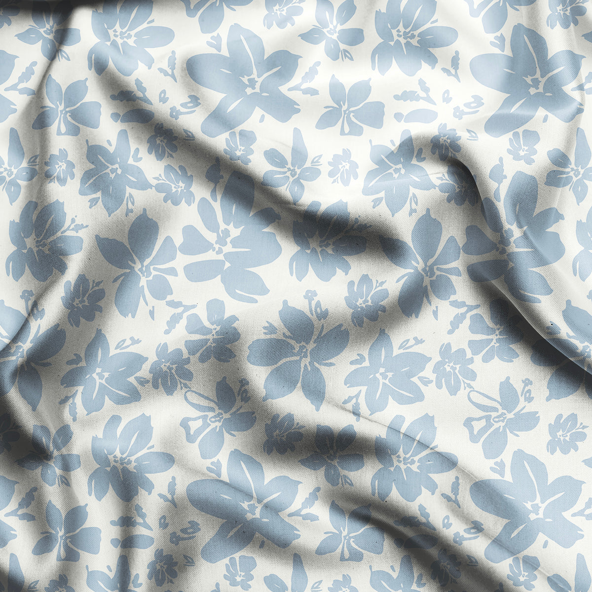 Light Blue Floral Pattern Digital Print - rarefindfabrics