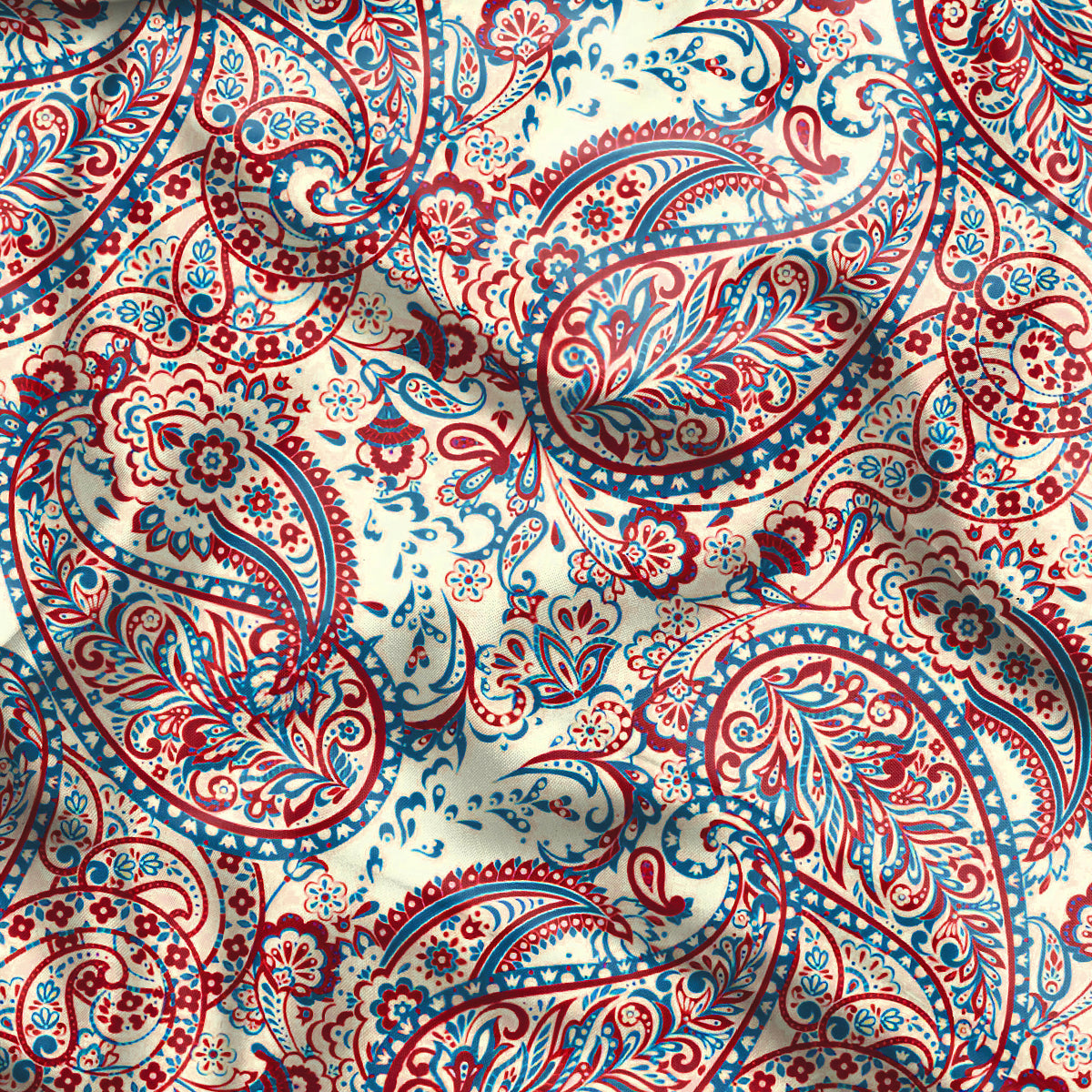 Red & Blue Paisley Seamless Pattern Digital Print - rarefindfabrics