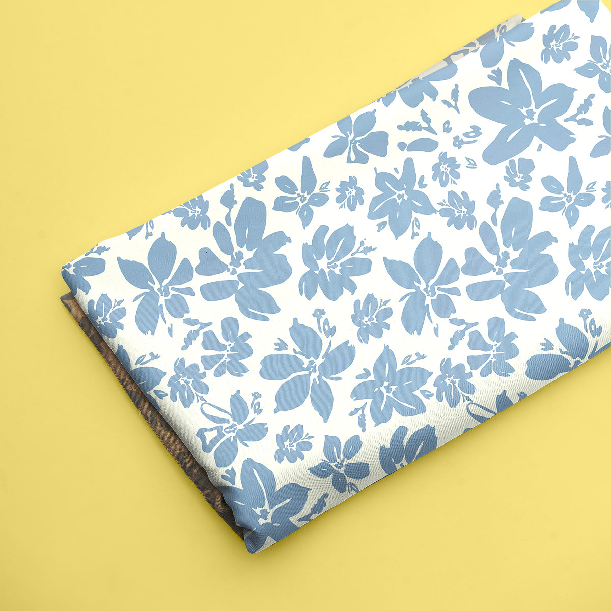 Light Blue Floral Pattern Digital Print - rarefindfabrics