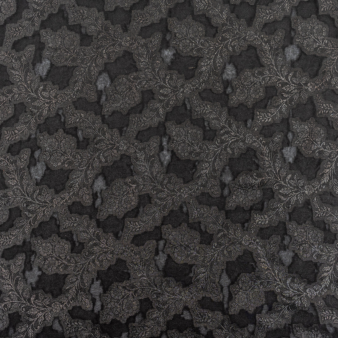 Black Jacquard Fabric with Self Design - rarefindfabrics