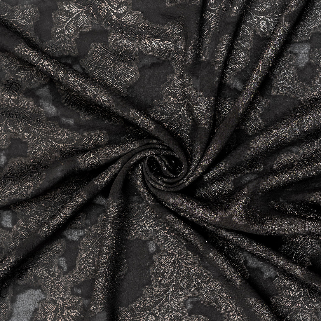 Black Jacquard Fabric with Self Design - rarefindfabrics