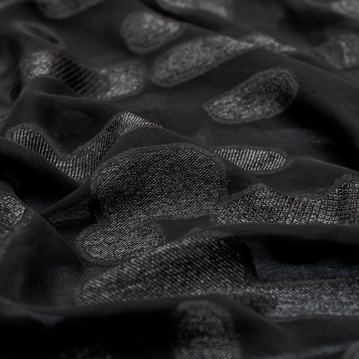 Black Jacquard Upholstery Fabric with Designs - rarefindfabrics