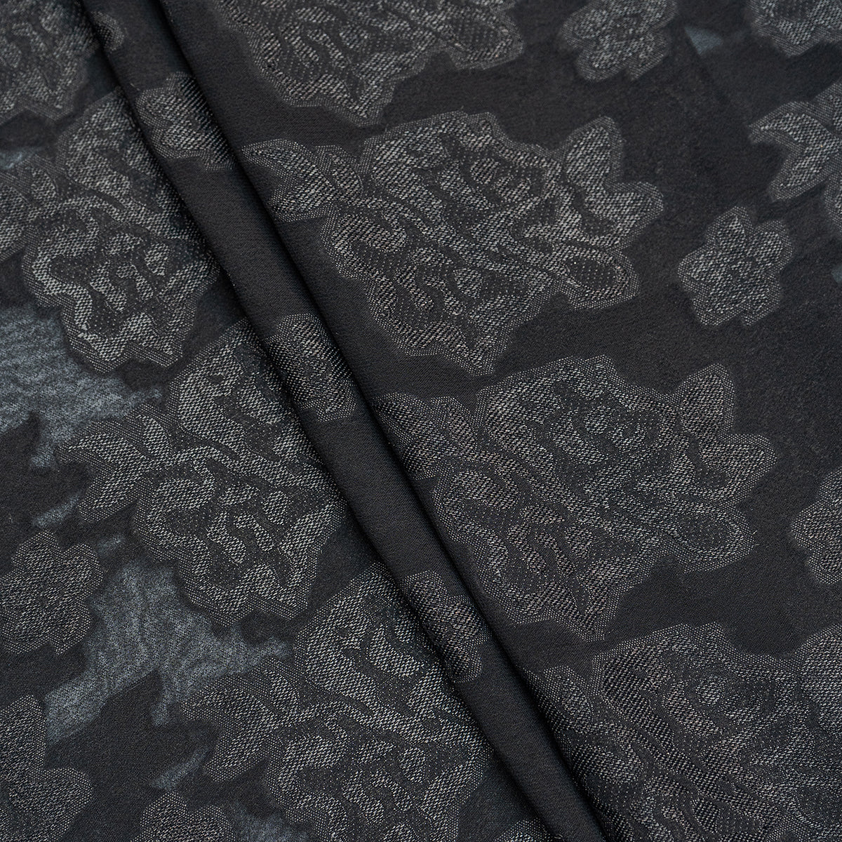 Black Jacquard Fabric with Self Designs - rarefindfabrics