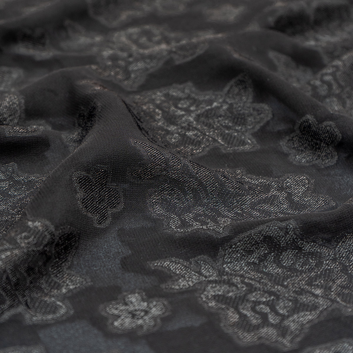 Black Jacquard Fabric with Self Designs - rarefindfabrics