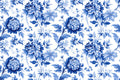 Blue and White Floral Fabric Digital Print - rarefindfabrics