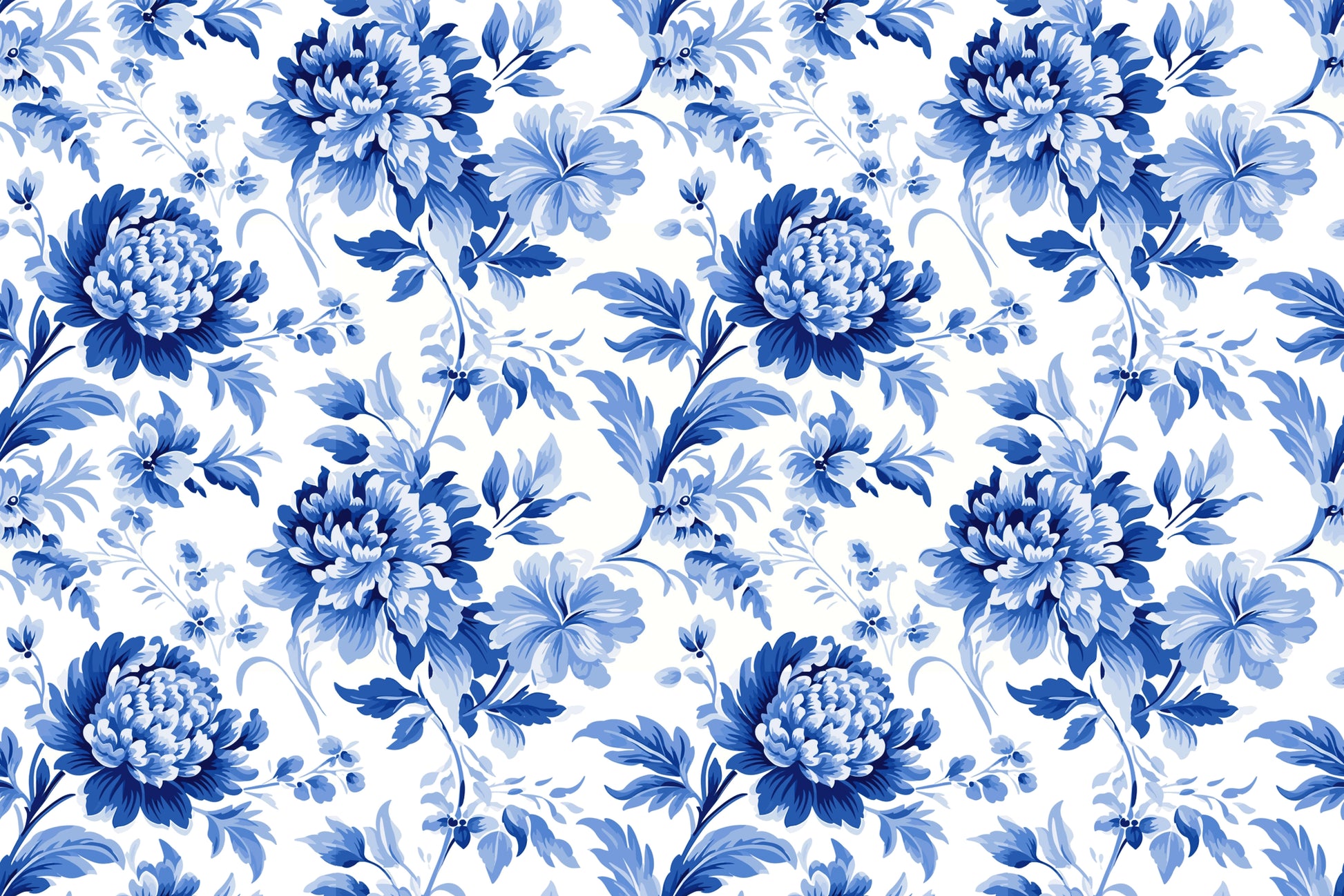 Blue and White Floral Fabric Digital Print - rarefindfabrics