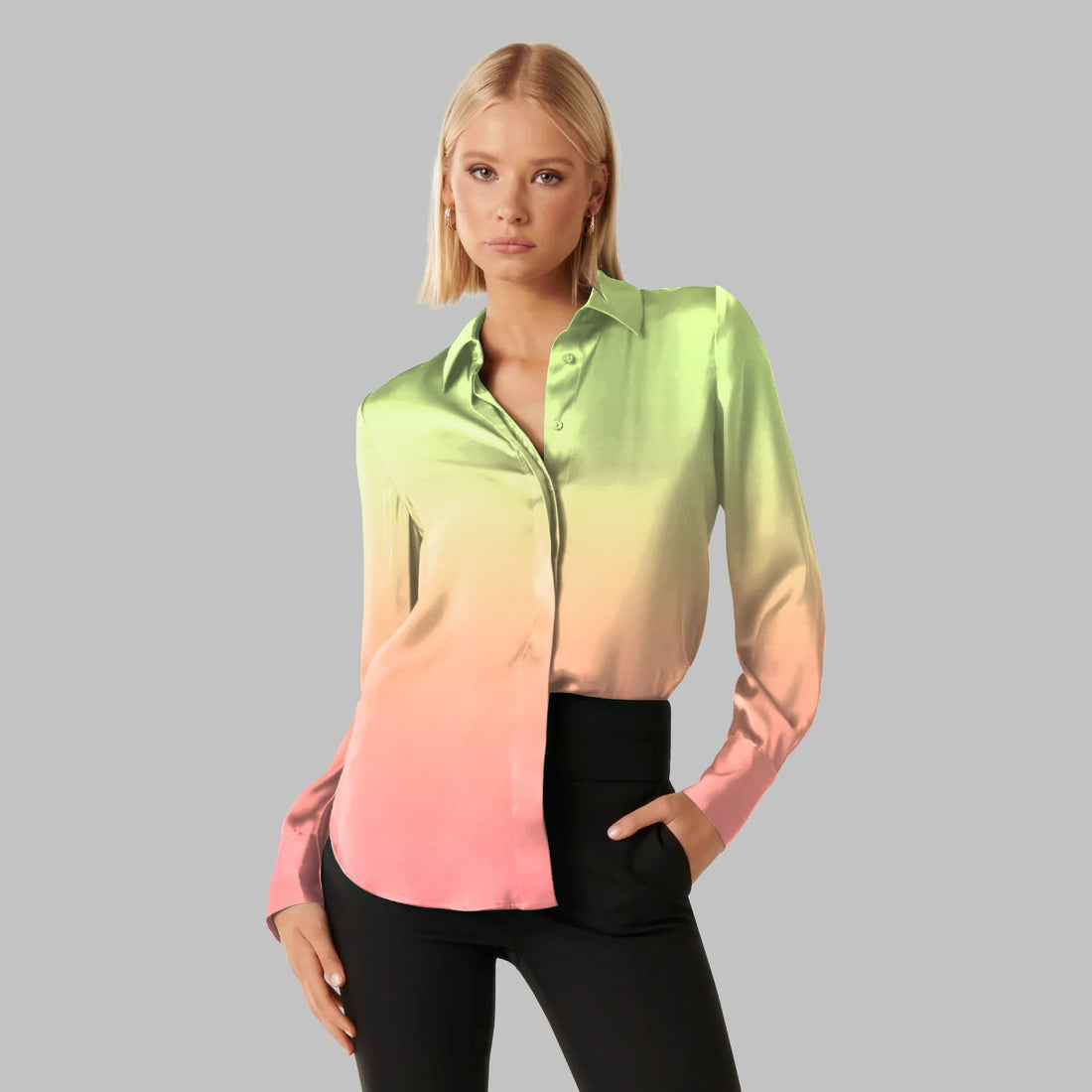 Green & Pink Shaded Ombre Pattern Digital Print - rarefindfabrics
