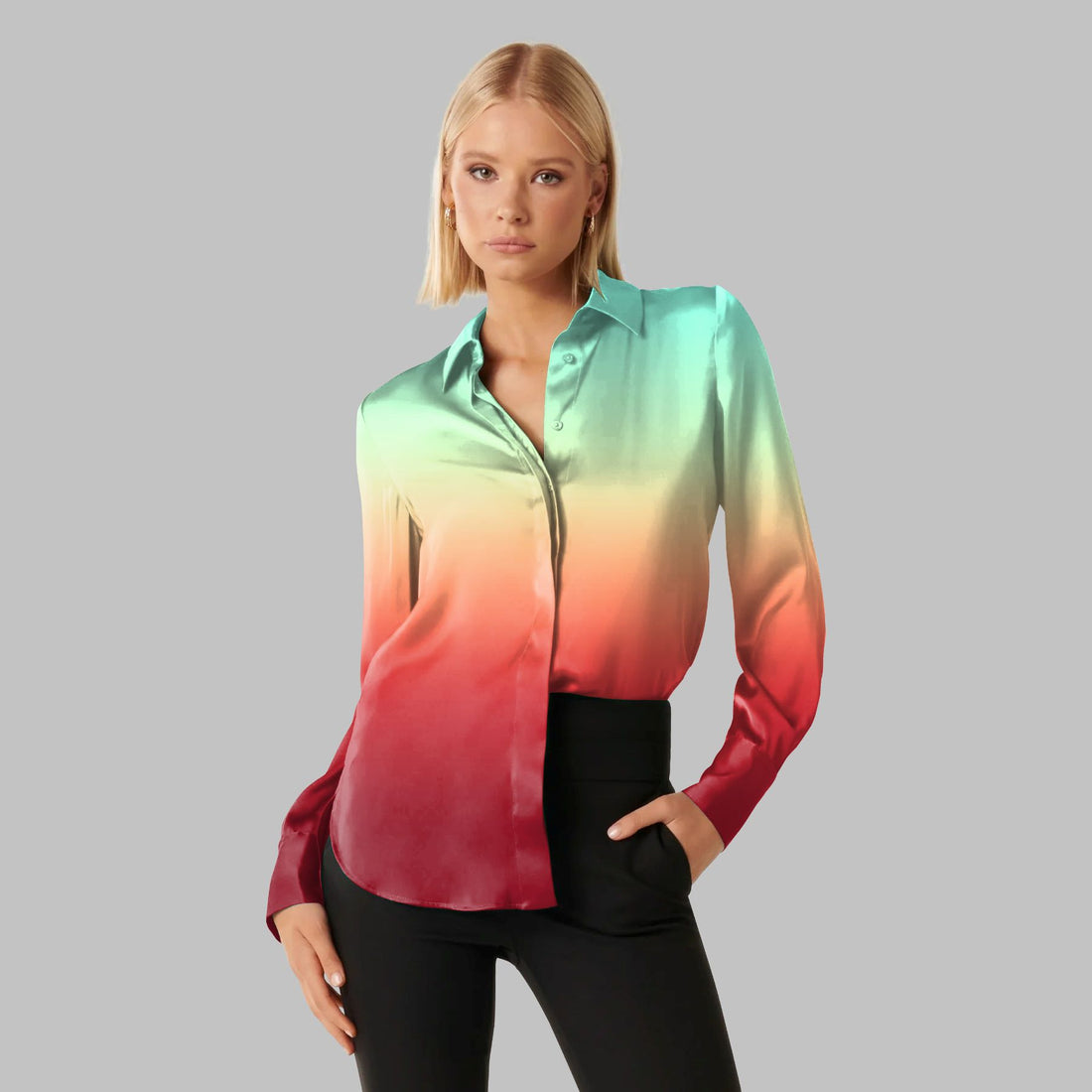 Green & Red Shaded Ombre Pattern Digital Print - rarefindfabrics
