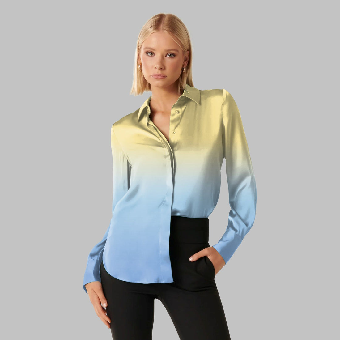Yellow & Skyblue Shaded Ombre Pattern Digital Print - rarefindfabrics